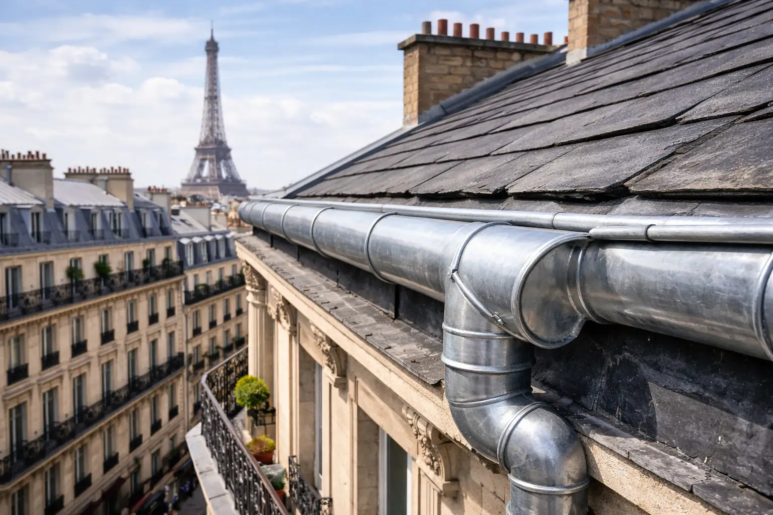 gouttiere zinc Paris immeuble haussmannien toiture